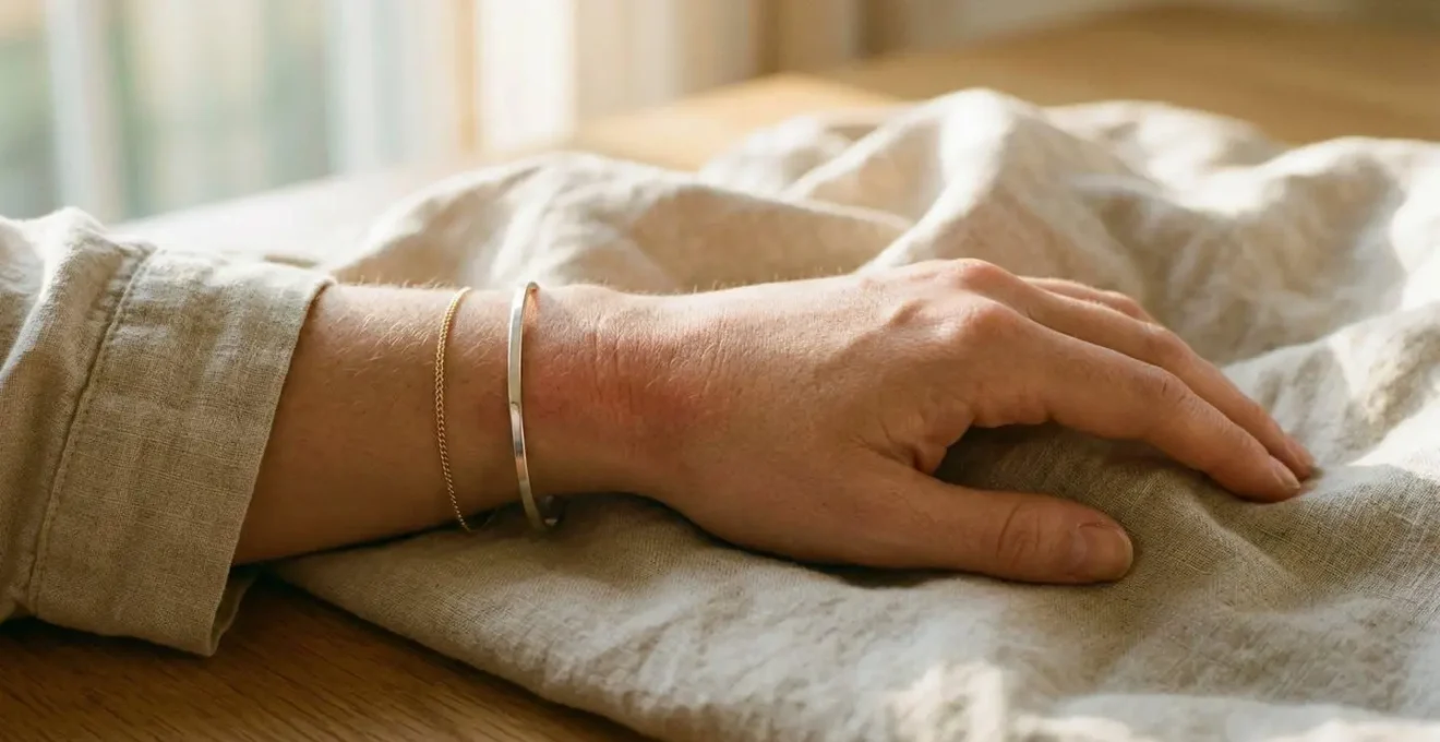 Réaction cutanée allergique au contact d'un bijou en or sur une peau sensible en été