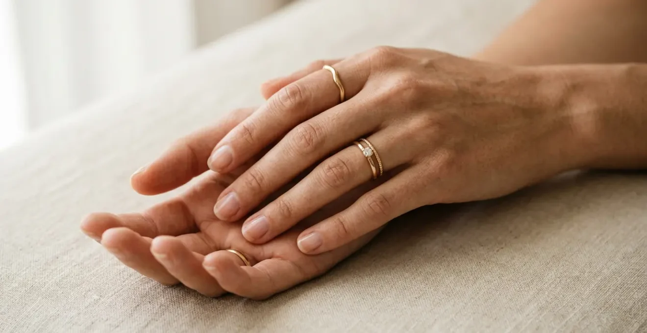 Mains féminines avec bagues délicates adaptées aux doigts courts