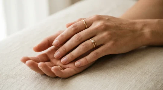 Mains féminines avec bagues délicates adaptées aux doigts courts