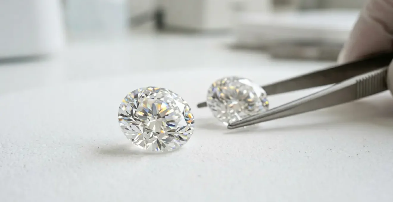 Comparaison visuelle entre diamant de laboratoire et diamant naturel sous loupe de gemmologue