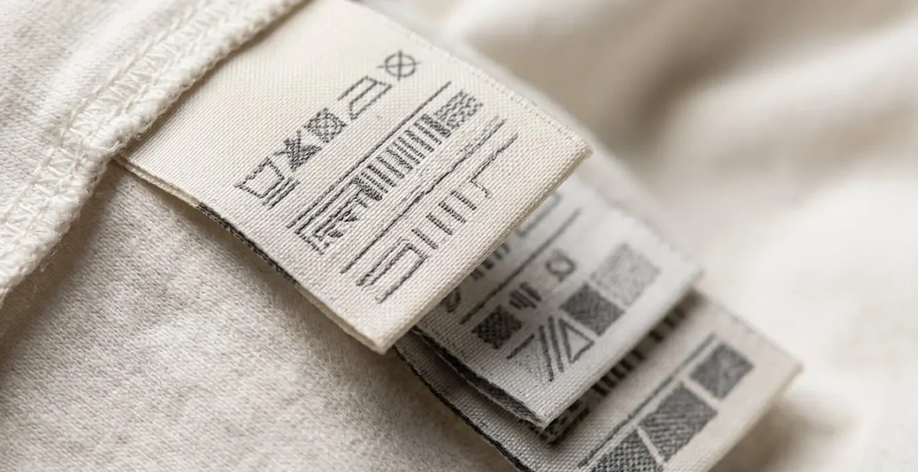 Étiquettes textiles professionnelles avec composition en fibres pour accessoires artisanaux