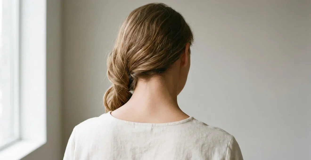 Vue arrière d'une nuque féminine montrant la zone de l'occiput idéale pour ancrer un chignon