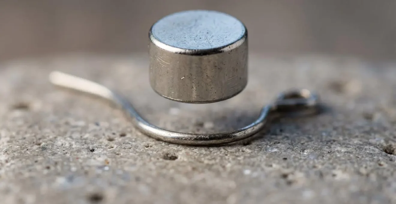 Gros plan sur un aimant approchant d'un crochet d'oreille métallique pour test de détection de nickel
