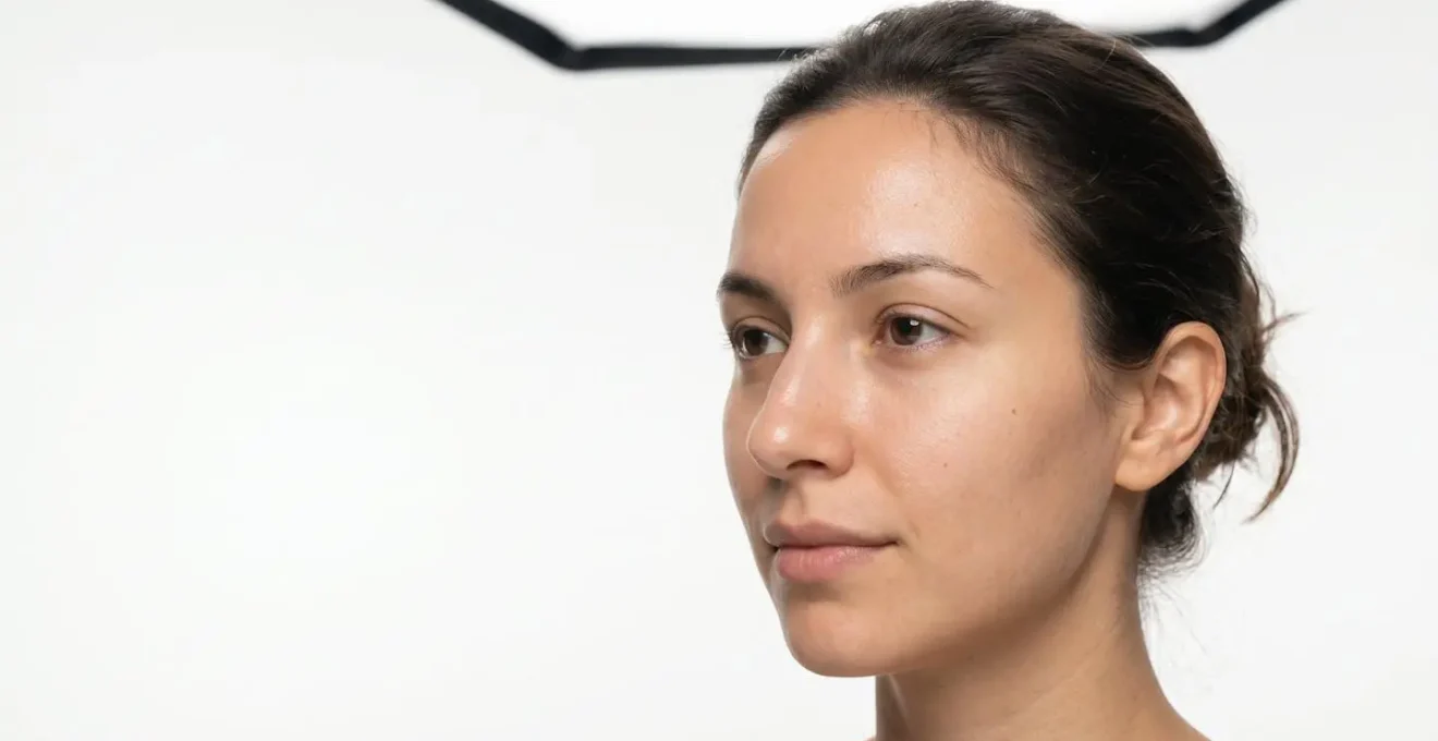 Vue rapprochée d'un visage montrant les différentes zones de texture de peau